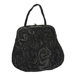 Vtg. Bag by Josef Black Beaded Evening Bag Clasp and strap